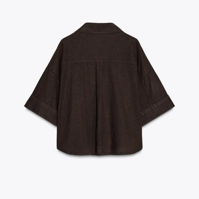Camisa Cropped con Lino