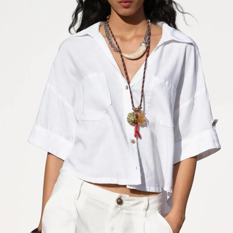 Camisa Cropped con Lino
