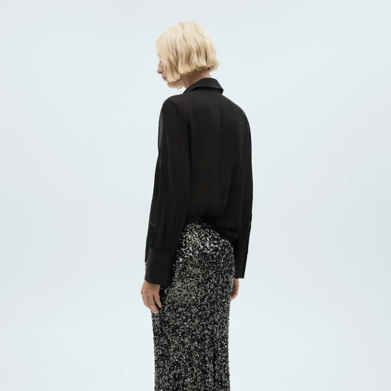 Camisa gasa paneles satinados