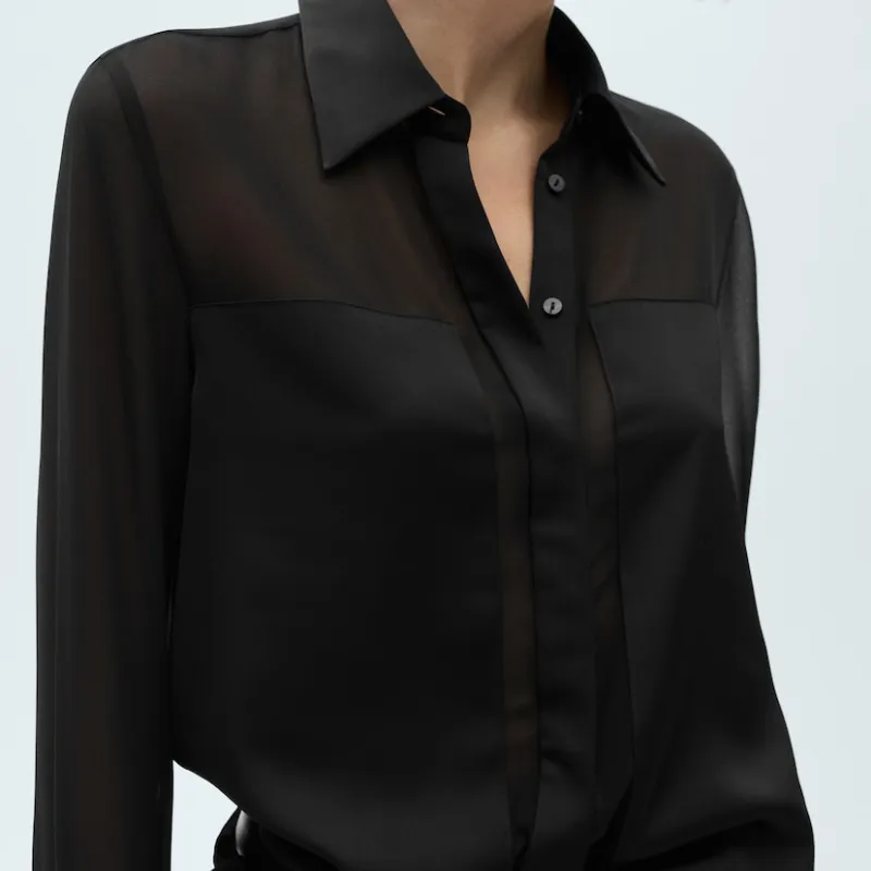 Camisa gasa paneles satinados