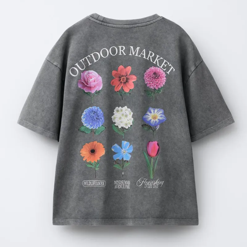 Camiseta Efecto Lavado Flores