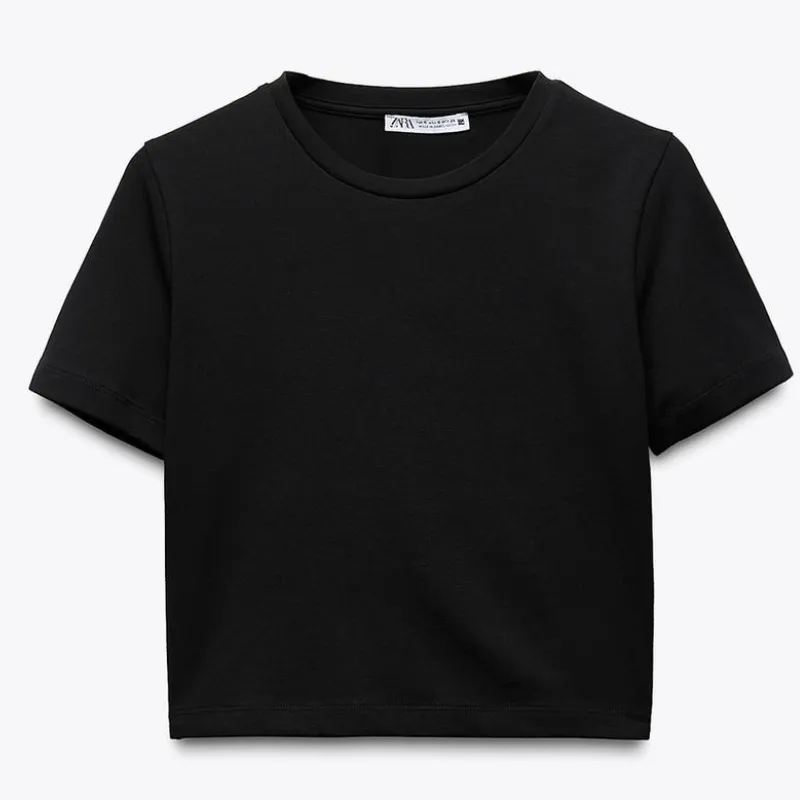 Camiseta Elástica Cropped Negra