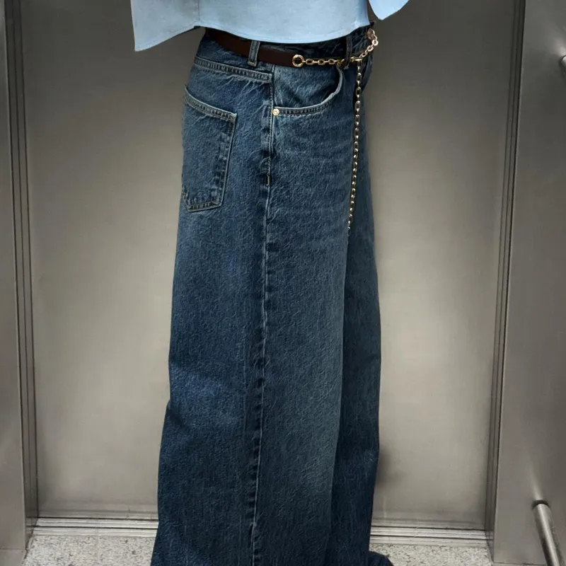 Jeans Wide Leg Cinturón Cadena