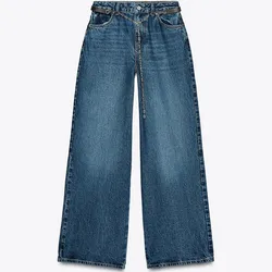 Jeans Wide Leg Cinturón Cadena