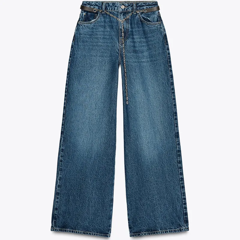 Jeans Wide Leg Cinturón Cadena