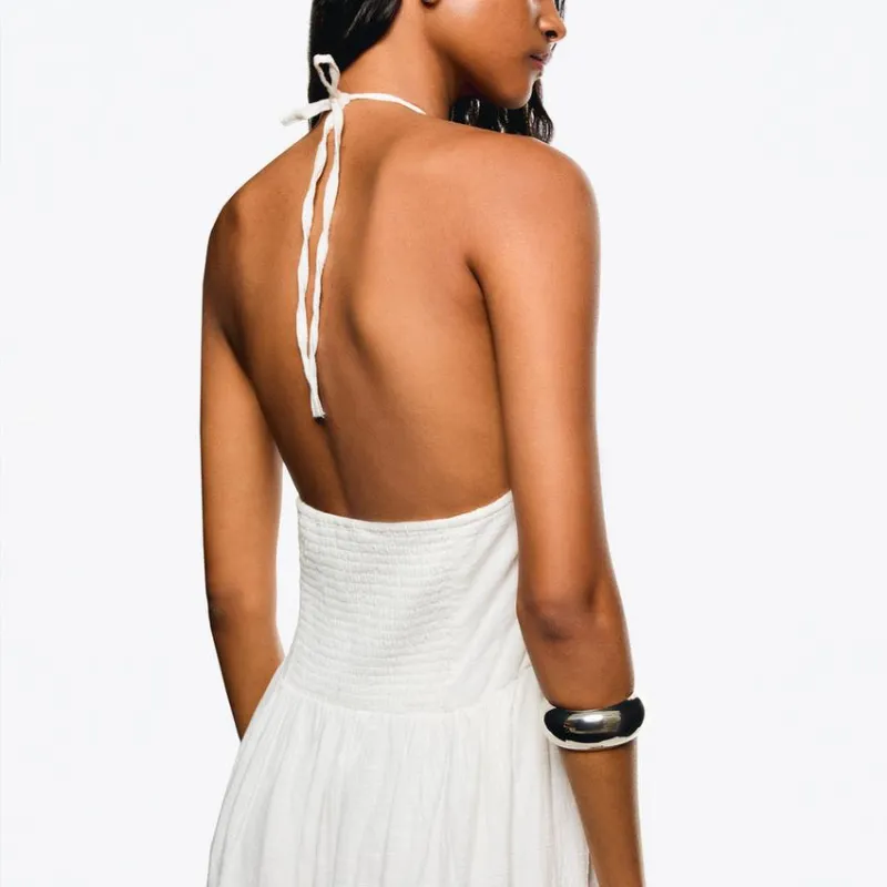 Maxi Vestido Cuello Halter Volantes