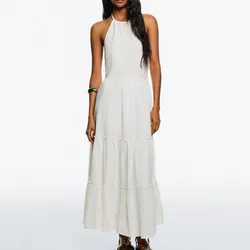 Maxi Vestido Cuello Halter Volantes