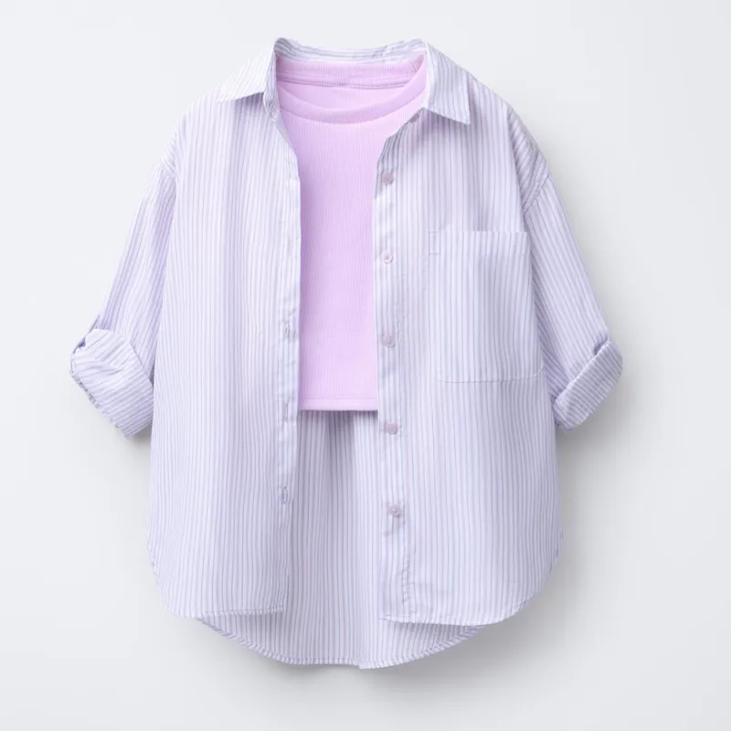 Pack Camisa Popelin Rayas con Camiseta Rib