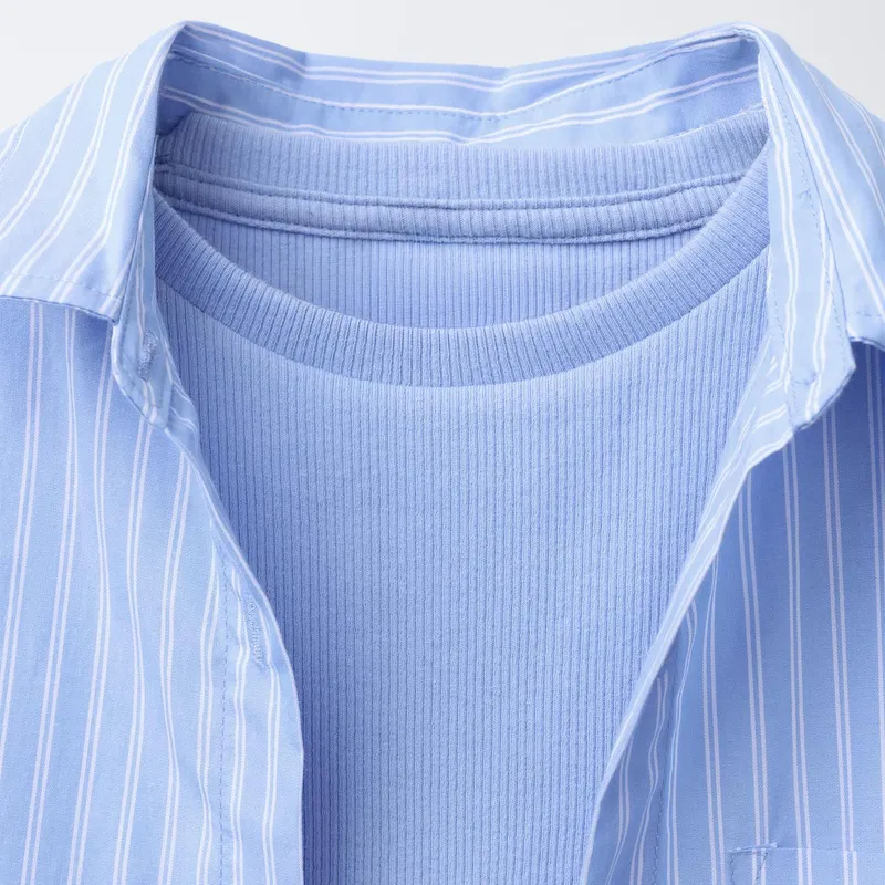 Pack Camisa Popelin Rayas con Camiseta Rib