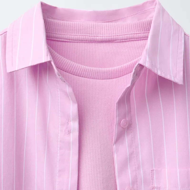 Pack Camisa Popelin Rayas con Camiseta Rib