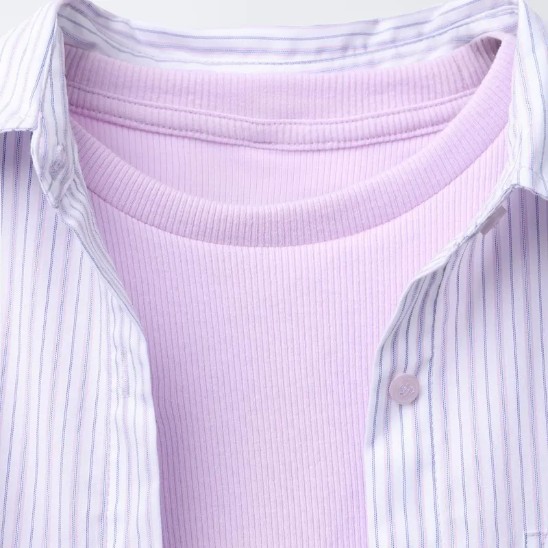 Pack Camisa Popelin Rayas con Camiseta Rib