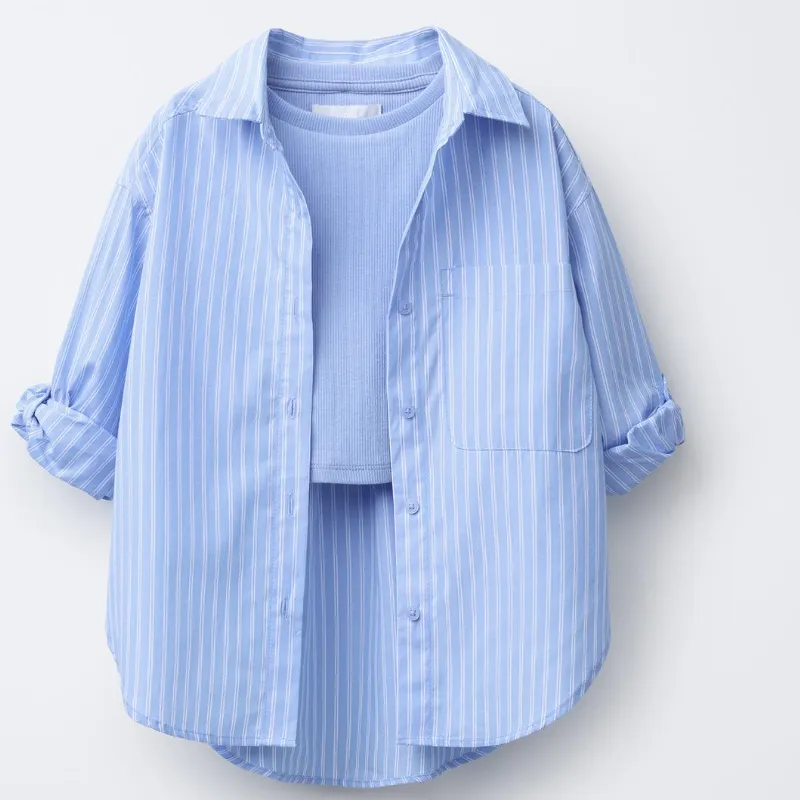 Pack Camisa Popelin Rayas con Camiseta Rib