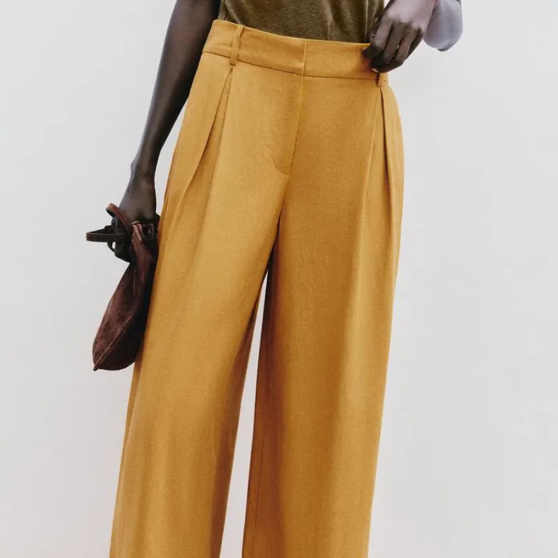 Pantalón ancho mezcla de lino Curry