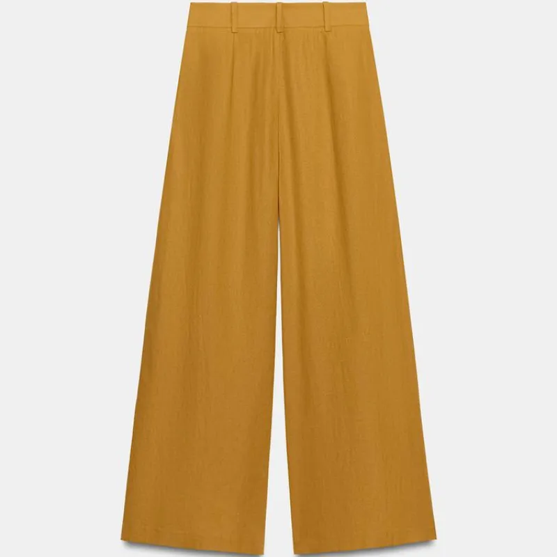 Pantalón ancho mezcla de lino Curry