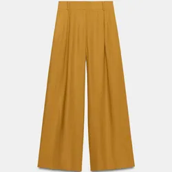 Pantalón ancho mezcla de lino Curry