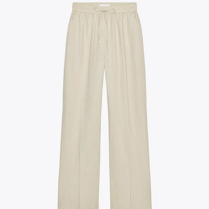 Pantalón ancho de lino cinturón 