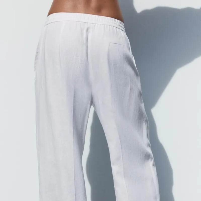 Pantalón ancho lino cinturon