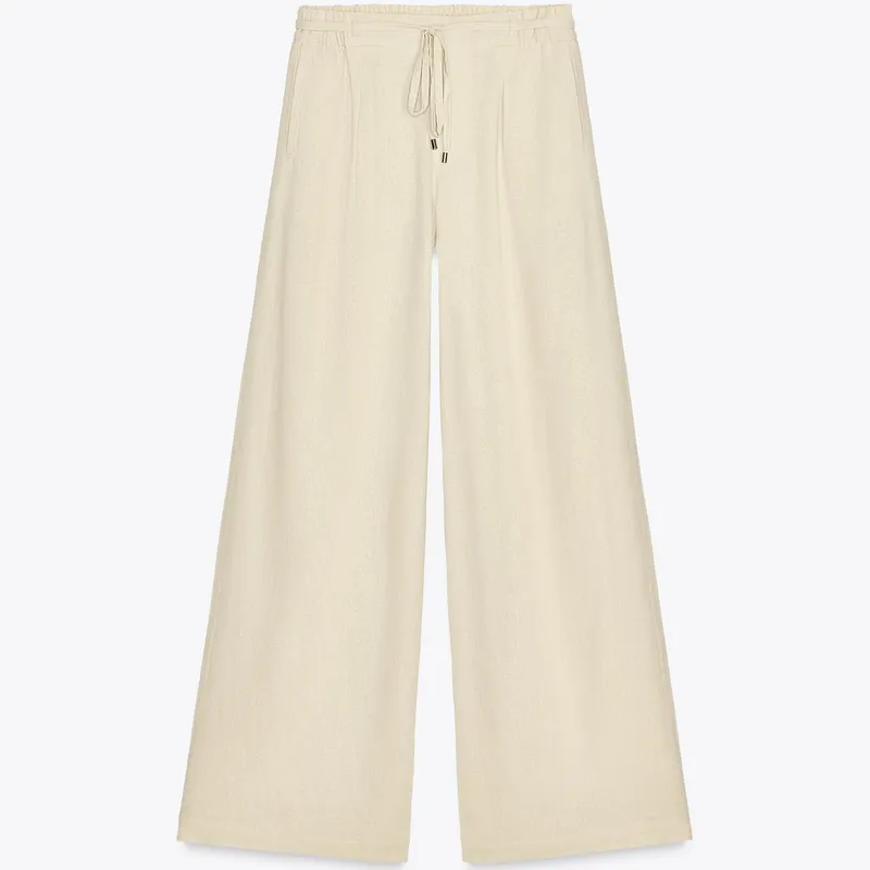 Pantalón Ancho Lino Cinturón 