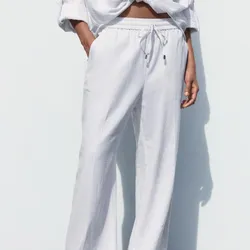 Pantalón ancho lino cinturon