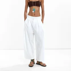 Pantalón con pinzas 100% algodón blanco