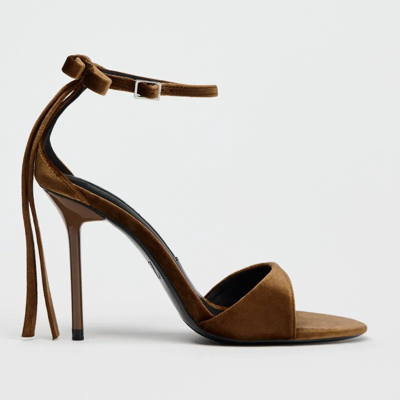 Sandalia Tacón Terciopelo Lazo
