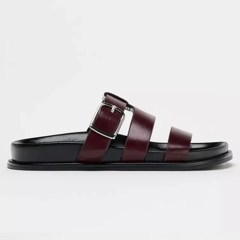 Sandalias planas tiras piel
