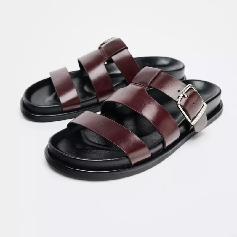 Sandalias planas tiras piel