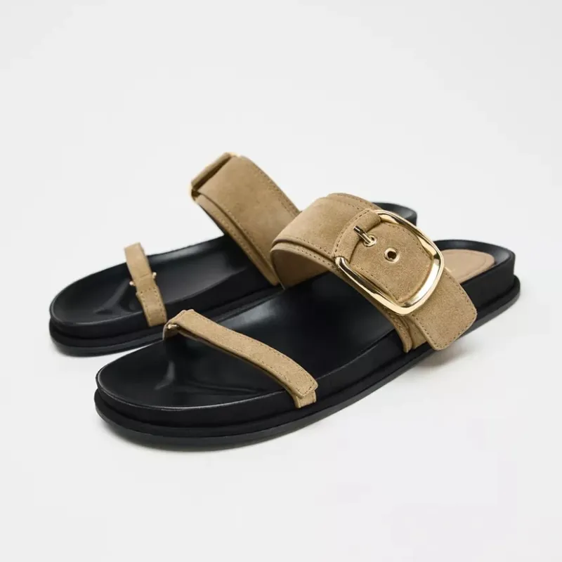 Sandalias planas tiras serraje