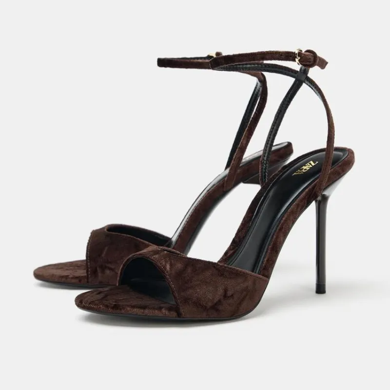 Sandalias tacón efecto terciopelo 