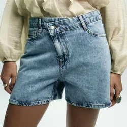 Short Denim tiro alto cintura cruzada