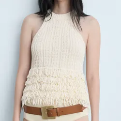 Top halter punto detalle flecos