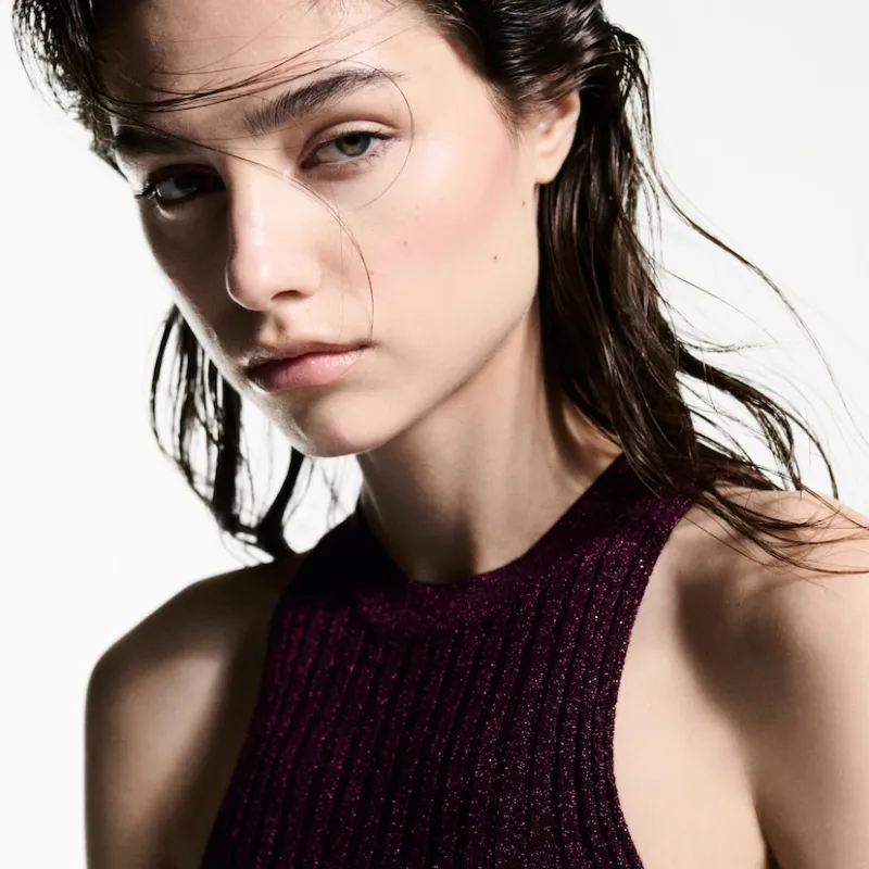 Top punto lúrex cuello halter 