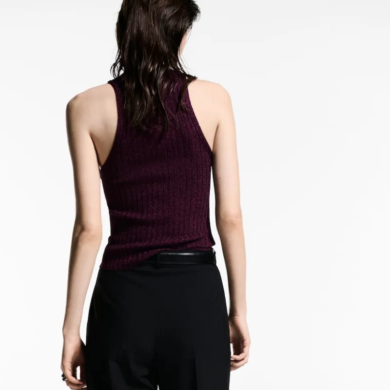 Top punto lúrex cuello halter 