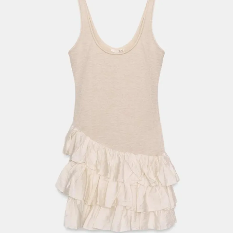 Vestido Corto Combinado Volantes