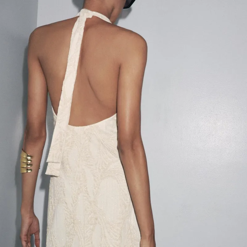 Vestido Halter Jacquard