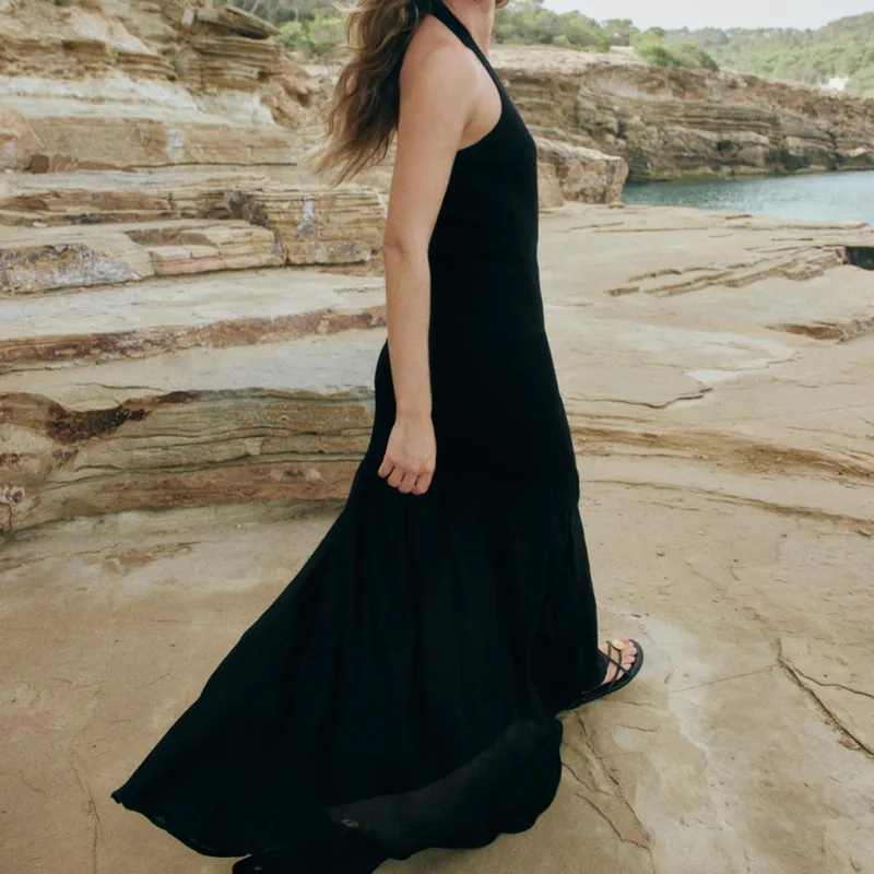 Vestido Halter Punto Combinado