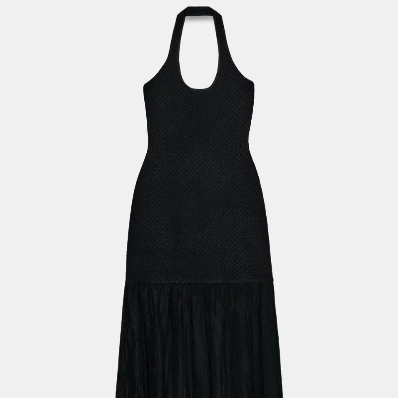 Vestido Halter Punto Combinado