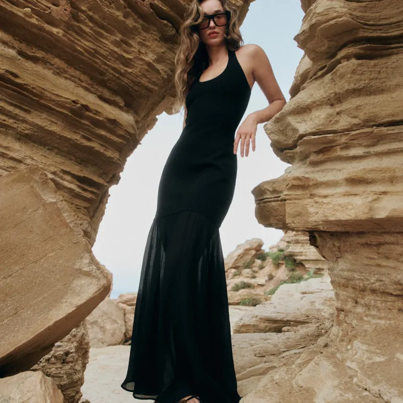 Vestido Halter Punto Combinado