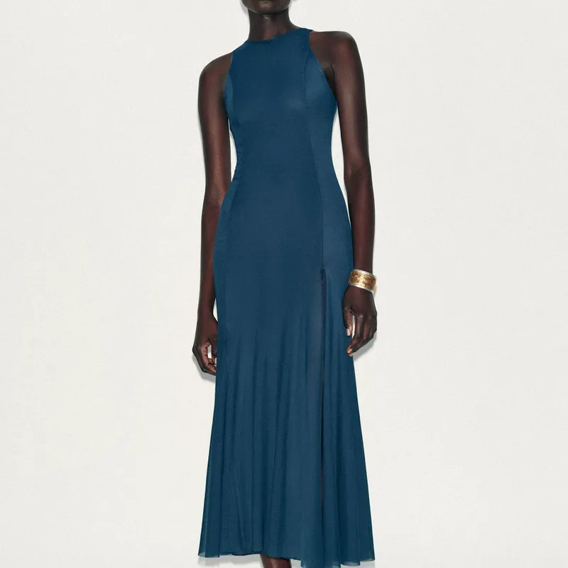 Vestido Largo Tul Godets