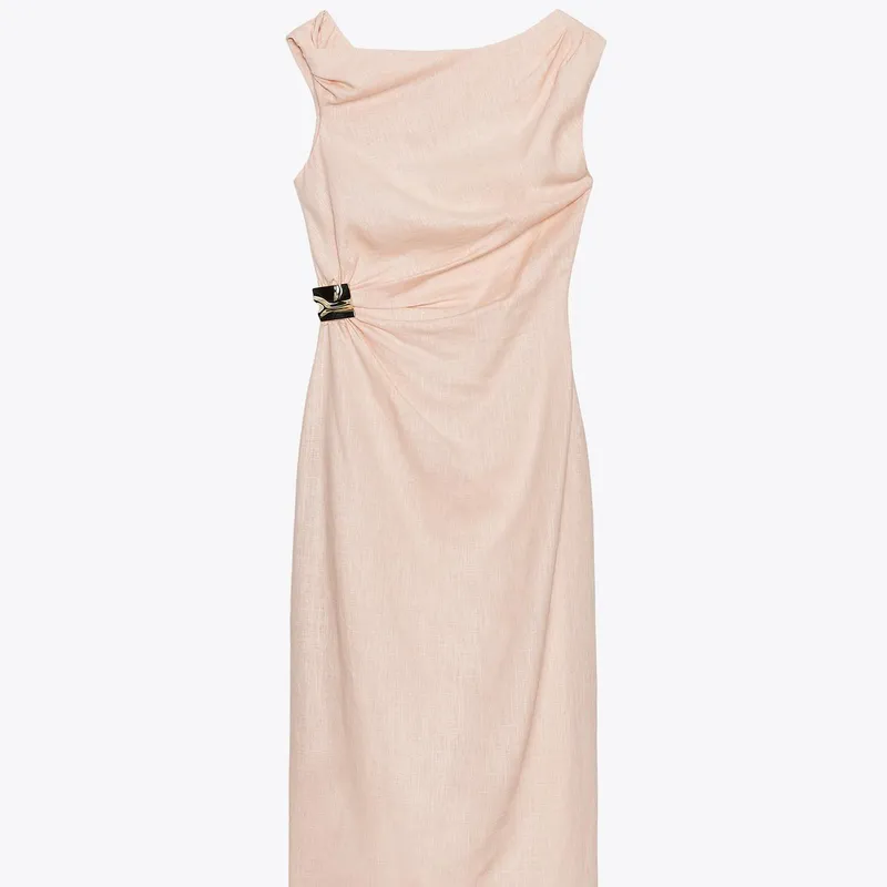 Vestido Midi Asimétrico con Lino
