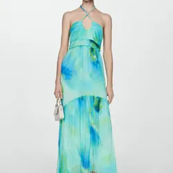 Vestido MIDI azul claro estampado con cuello