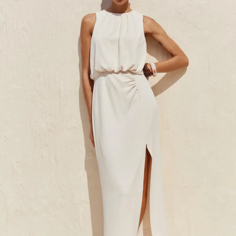 Vestido Midi Frunces Cintura