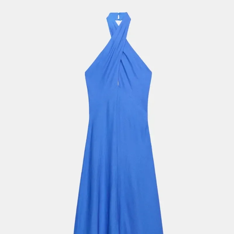 Vestido Midi Halter Con Lino