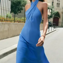 Vestido Midi Halter Con Lino