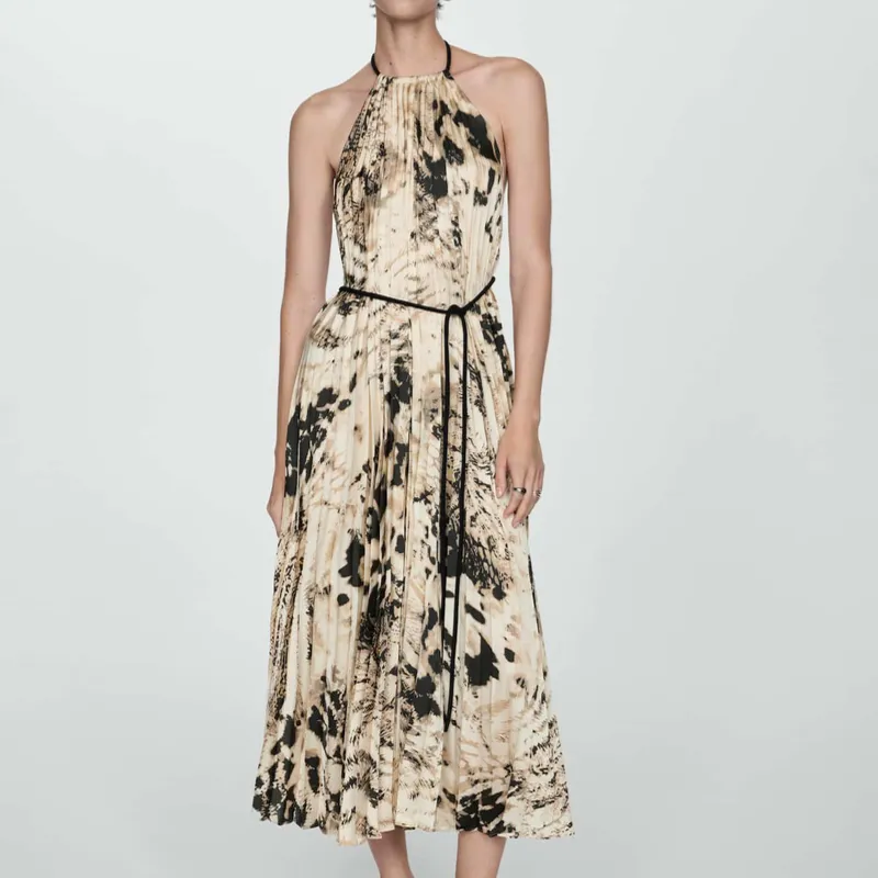 Vestido Plisado Animal Print