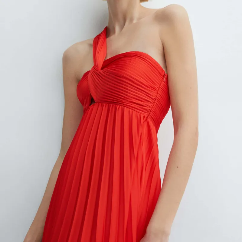 Vestido Plizado Bajo Asimétrico 