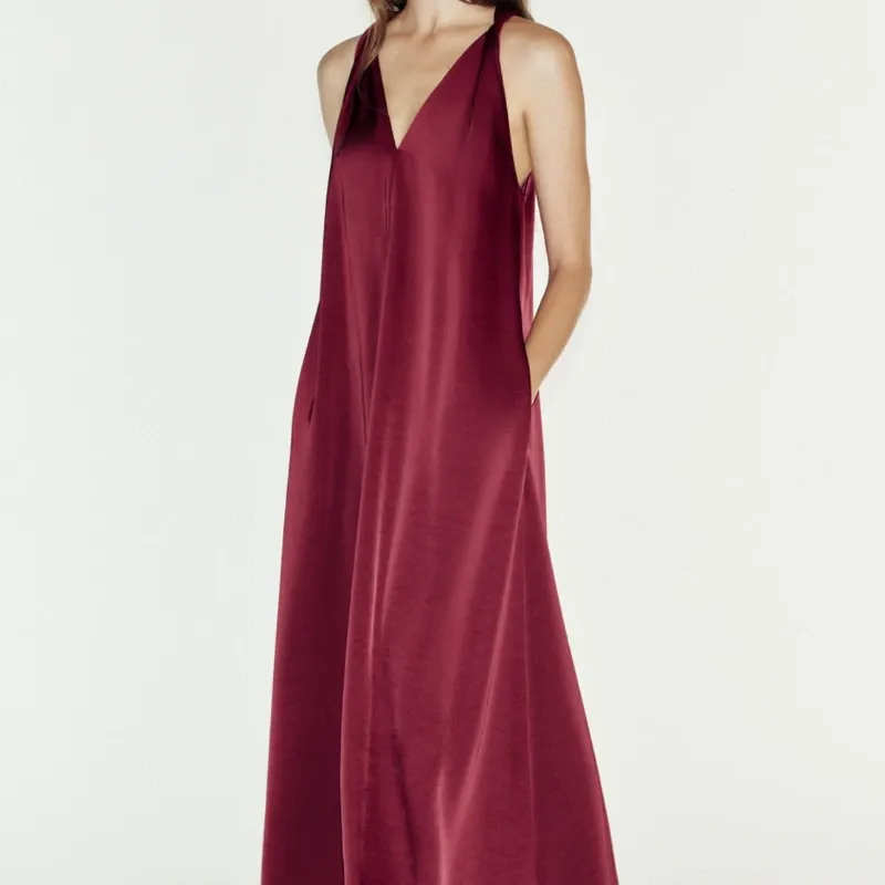 Vestido Satinado Bolsillos