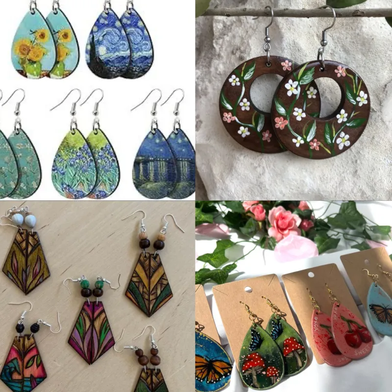 Aretes de madera pintados a mano🎨