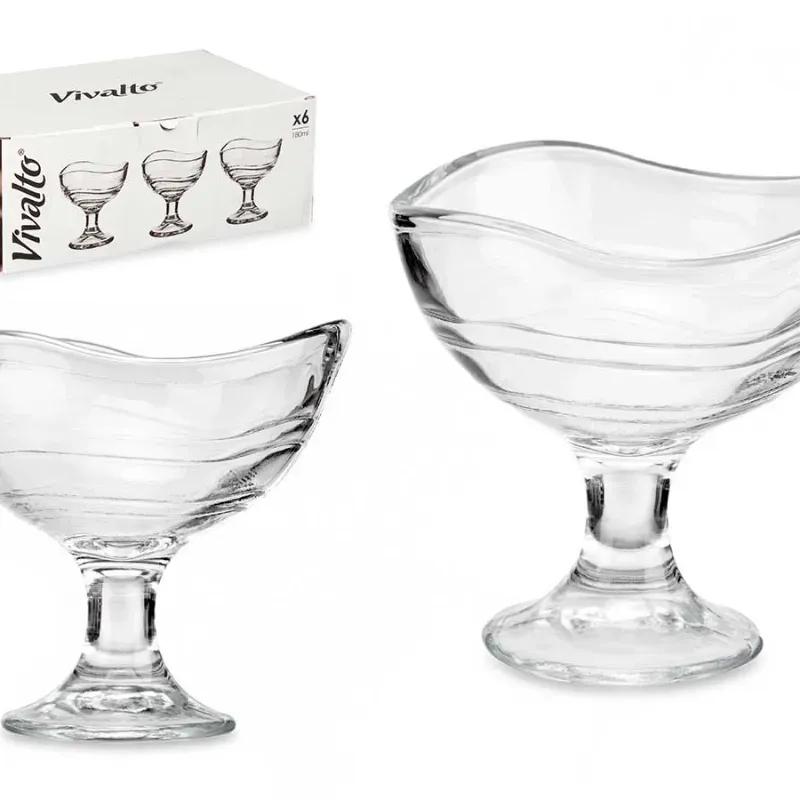 Copa de vidrio de helado con pie y rayas (180 ml)