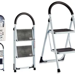 Escalera de metal blanca de 2 escalones gris